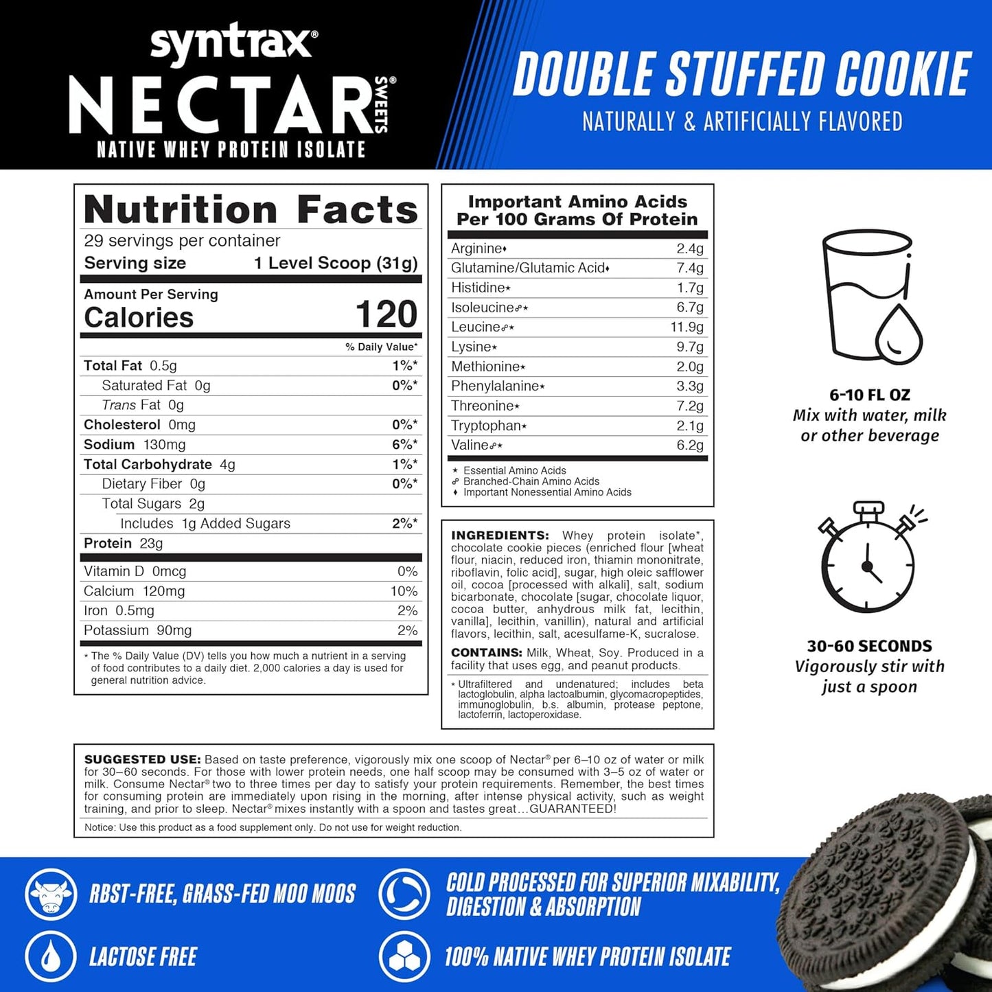 Syntrax Nutrition Nectar Sweets Double Stuffed Cookie Whey Isolate Protein Powder with Real Cookie Pieces - 2 lbs