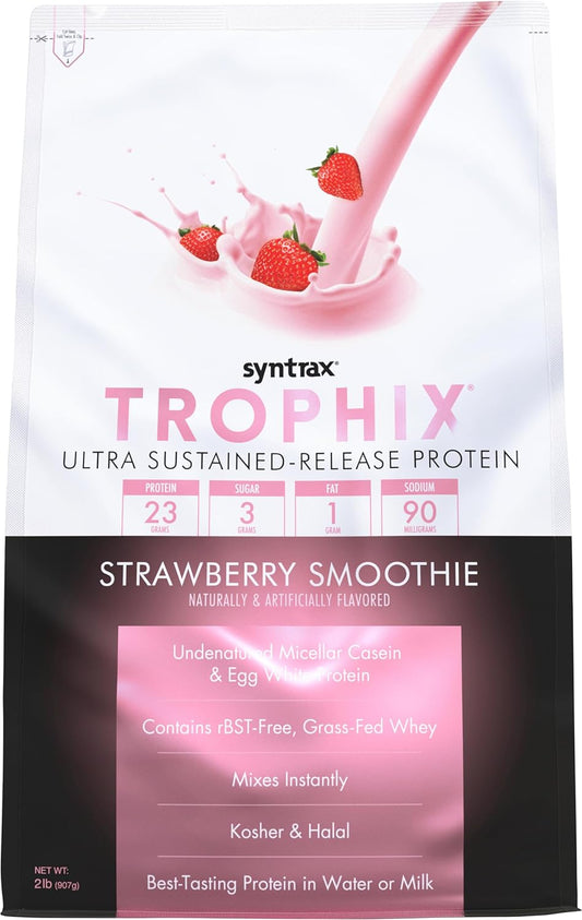 Syntrax Nutrition Trophix Strawberry Smoothie Protein Powder, 2 lbs, Ultra Sustained-Release Blend