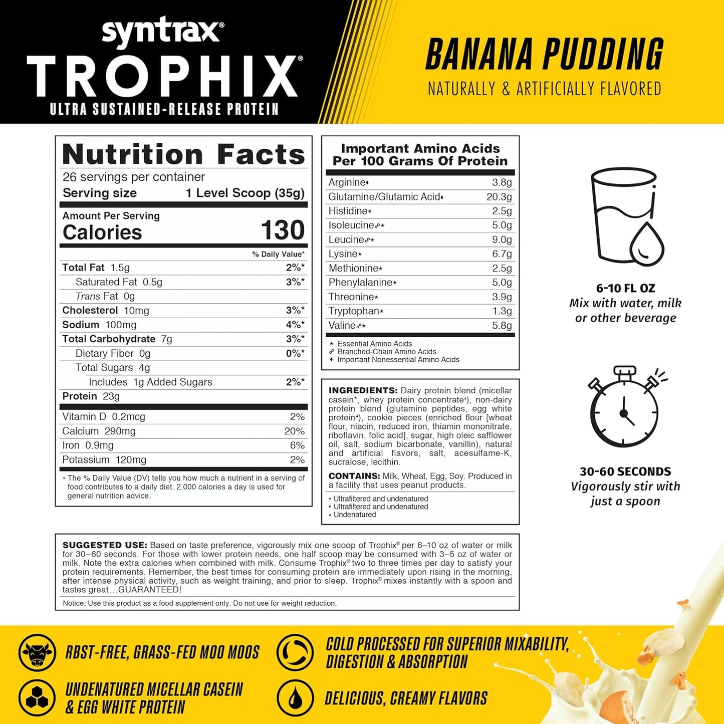 Syntrax Nutrition Trophix Ultra Sustained-Release Protein Blend in Banana Pudding Flavor - 2 lbs.