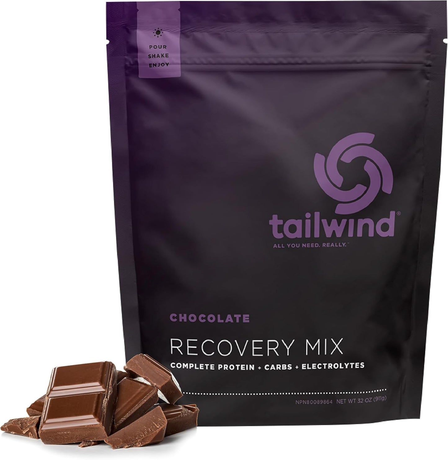 Tailwind Nutrition Recovery Mix: Vegan Chocolate Powder Drink with Complete Protein, Carbs, Electrolytes - Gluten, Soy, Dairy-Free, 15 Servings