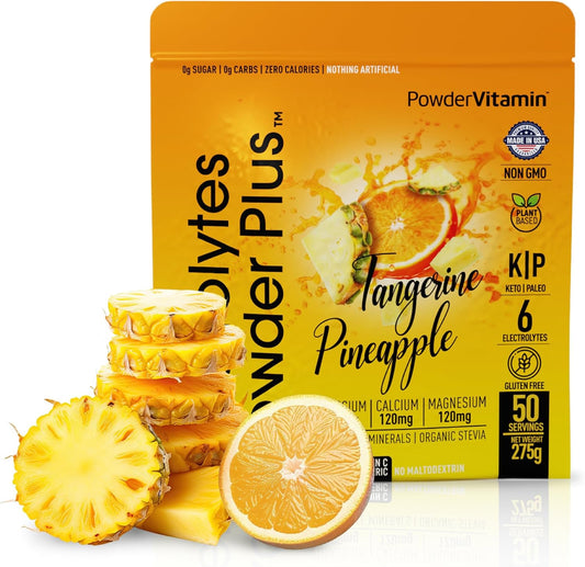 Tangerine Pineapple Electrolyte Powder - 50 Servings, 0 Calorie Keto Hydration Supplement with 1000mg Potassium, 120mg Calcium, 120mg Magnesium