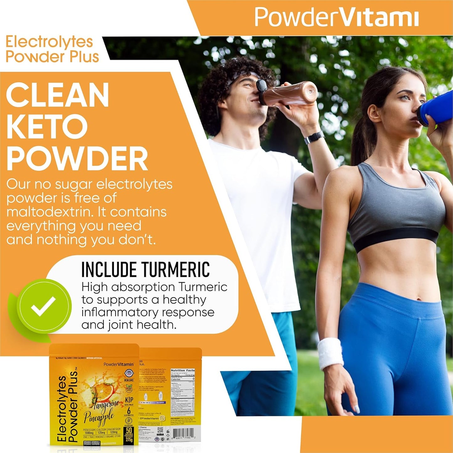 Tangerine Pineapple Electrolyte Powder - 50 Servings, 0 Calorie Keto Hydration Supplement with 1000mg Potassium, 120mg Calcium, 120mg Magnesium