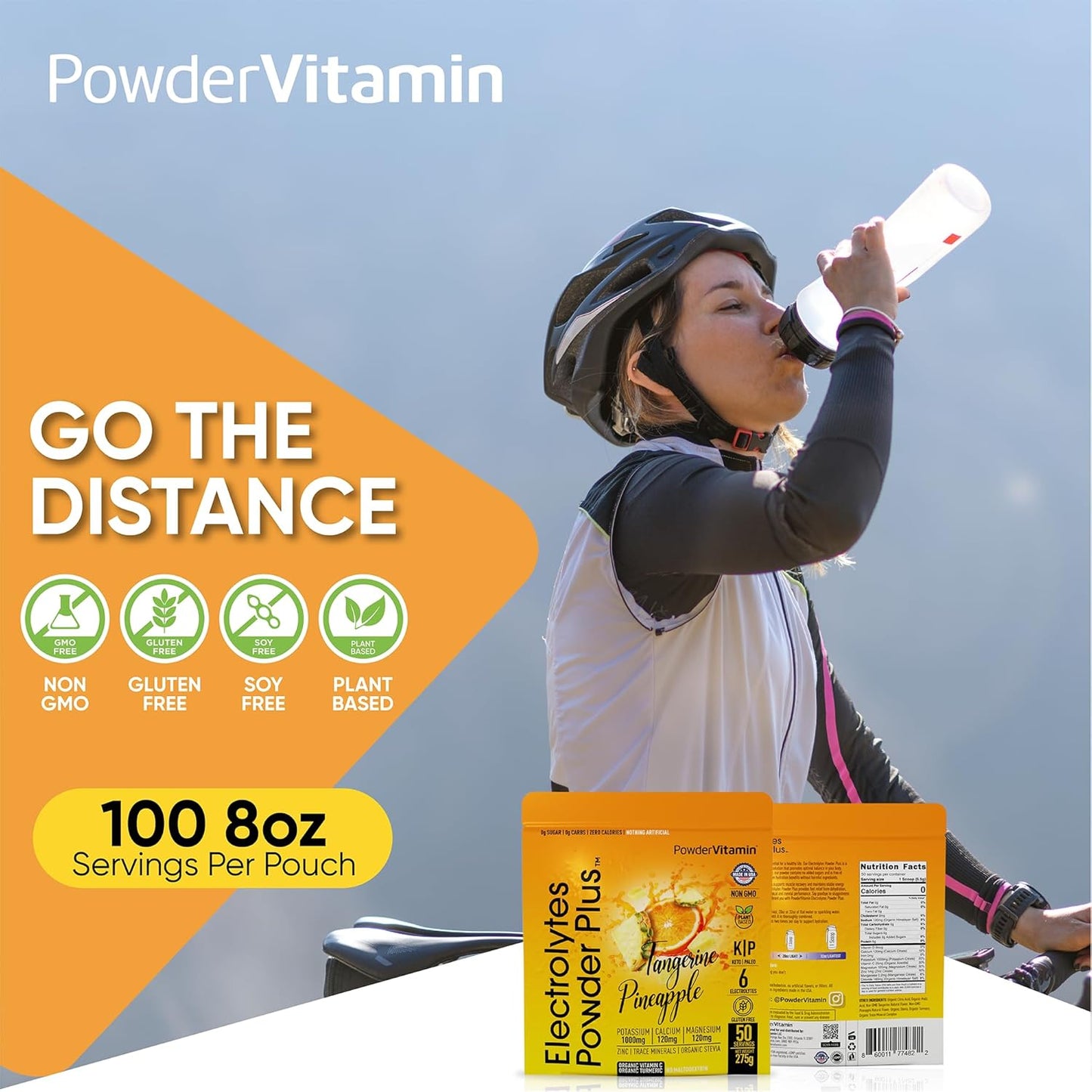 Tangerine Pineapple Electrolyte Powder - 50 Servings, 0 Calorie Keto Hydration Supplement with 1000mg Potassium, 120mg Calcium, 120mg Magnesium