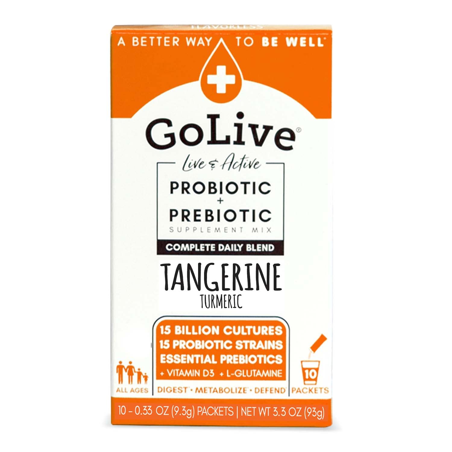 Tangerine Turmeric Synbiotic Powder with Prebiotics and Probiotics for Gut Health and Immunity - 15-50B CFUs, L-Glutamine, Vitamin D3, Electrolytes - Women, Men, Kids.