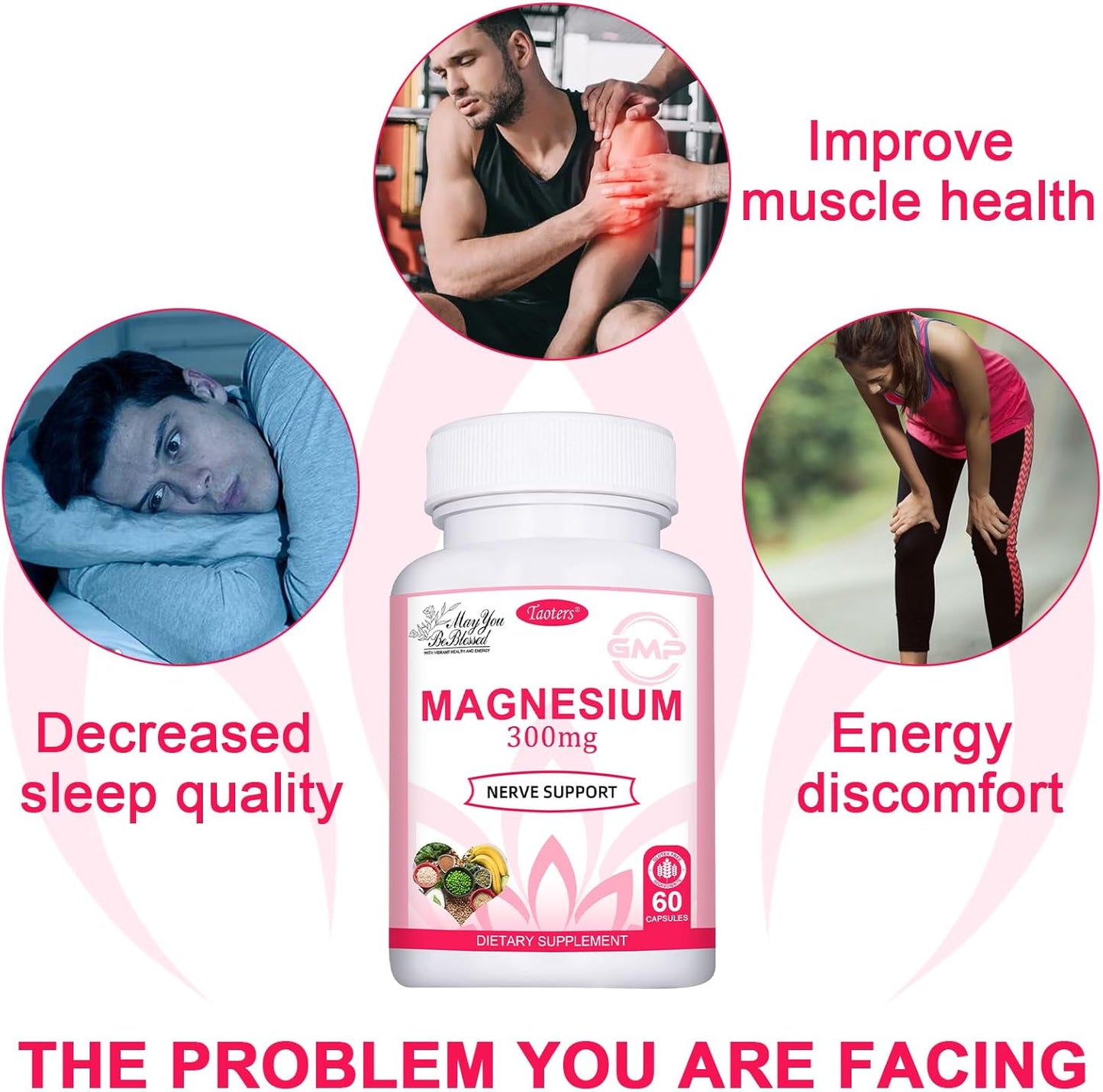 TAOTERS Magnesium Complex Supplement | 300mg per Serving | Supports Heart, Bone, Nerves & Energy | High Absorption | 60 Capsules