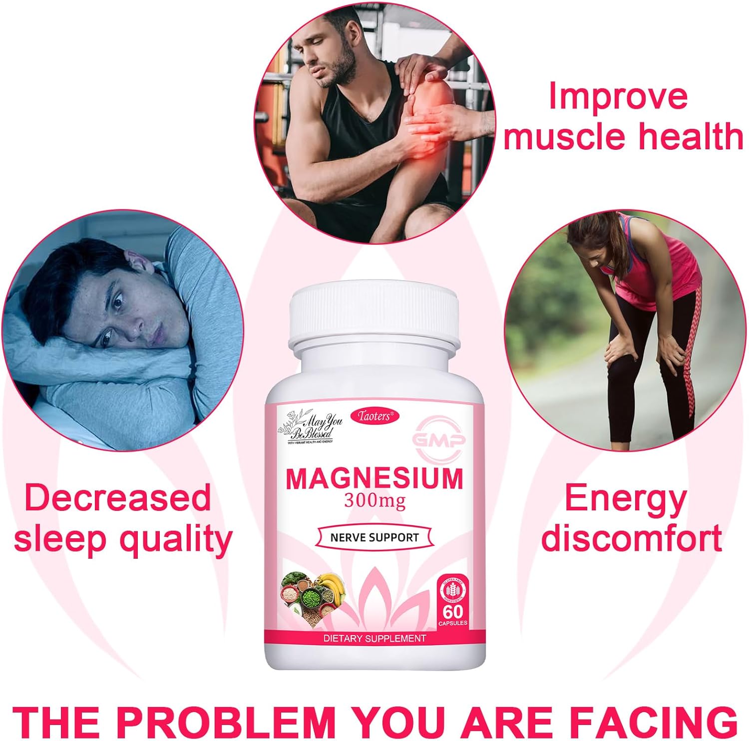 TAOTERS Magnesium Complex Supplement | 300mg per Serving | Supports Heart, Bone, Nerves & Energy | High Absorption | 60 Capsules