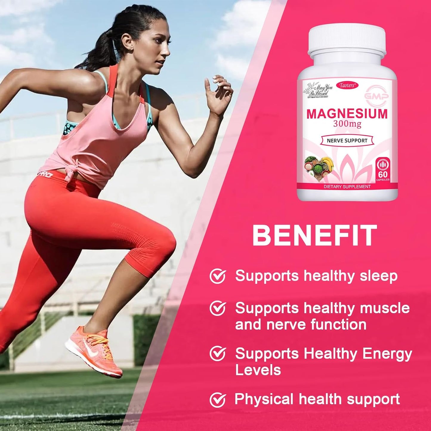 TAOTERS Magnesium Complex Supplement | 300mg per Serving | Supports Heart, Bone, Nerves & Energy | High Absorption | 60 Capsules