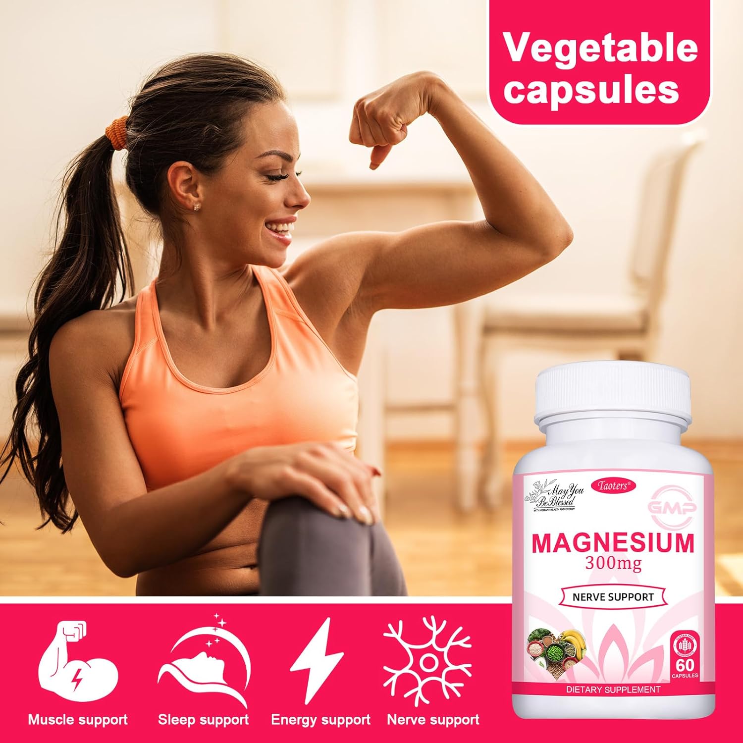 TAOTERS Magnesium Complex Supplement | 300mg per Serving | Supports Heart, Bone, Nerves & Energy | High Absorption | 60 Capsules