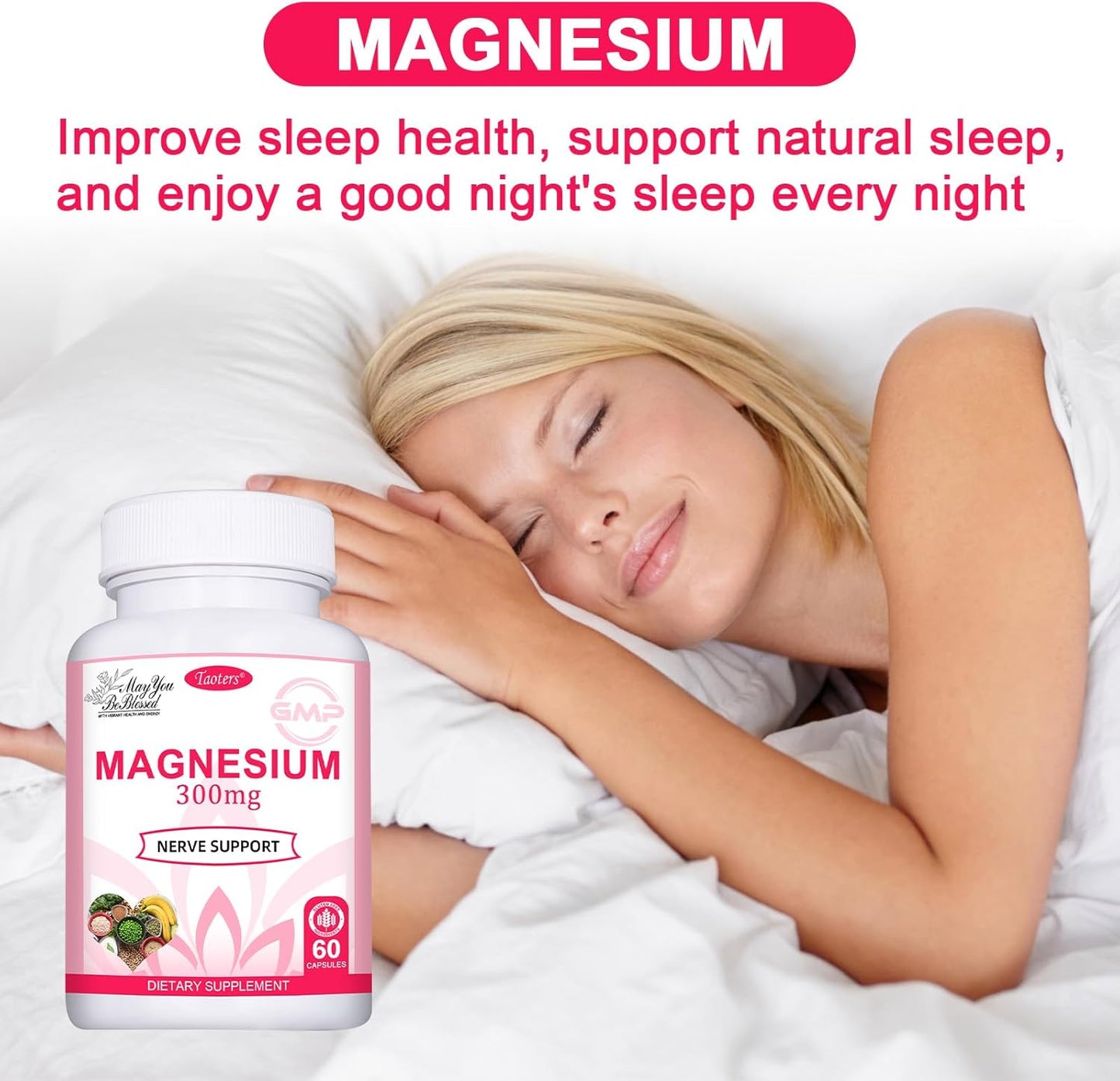 TAOTERS Magnesium Complex Supplement | 300mg per Serving | Supports Heart, Bone, Nerves & Energy | High Absorption | 60 Capsules