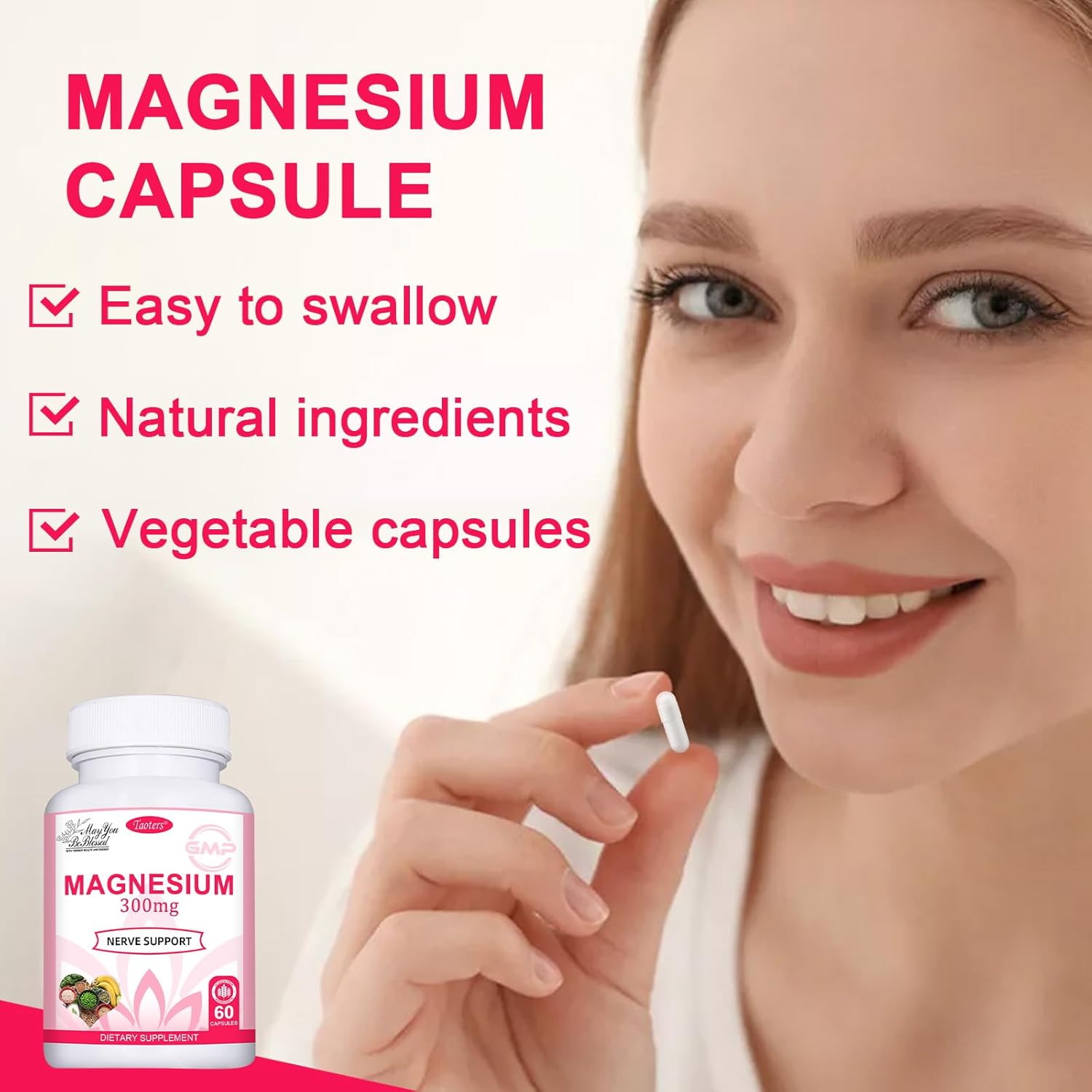 TAOTERS Magnesium Complex Supplement | 300mg per Serving | Supports Heart, Bone, Nerves & Energy | High Absorption | 60 Capsules