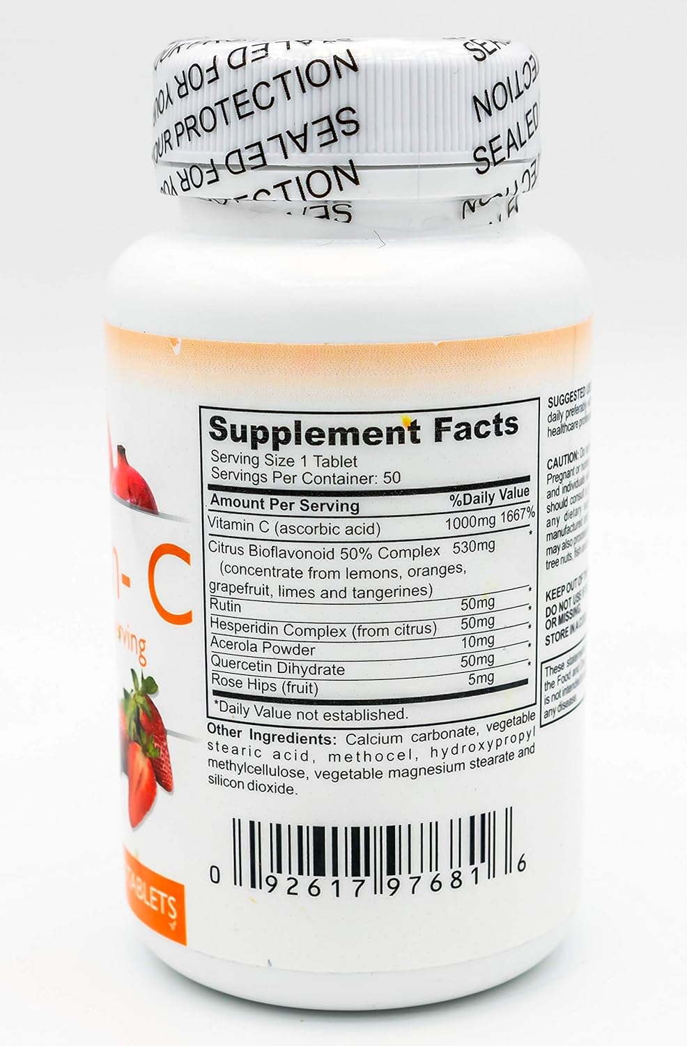 Tarsal Naturals Vitamin C 1000 MG with Rose Hips for Ear & Eye Health, Immune Support, Iron Absorption - 50 Tablets, Made in USA