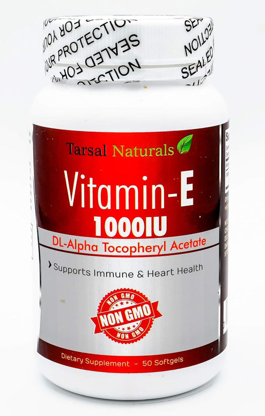 Tarsal Naturals Vitamin E Softgel Capsules - 1000 IU for Energy & Physical Health - Made in USA - Gluten Free - Non GMO - FDA Registered