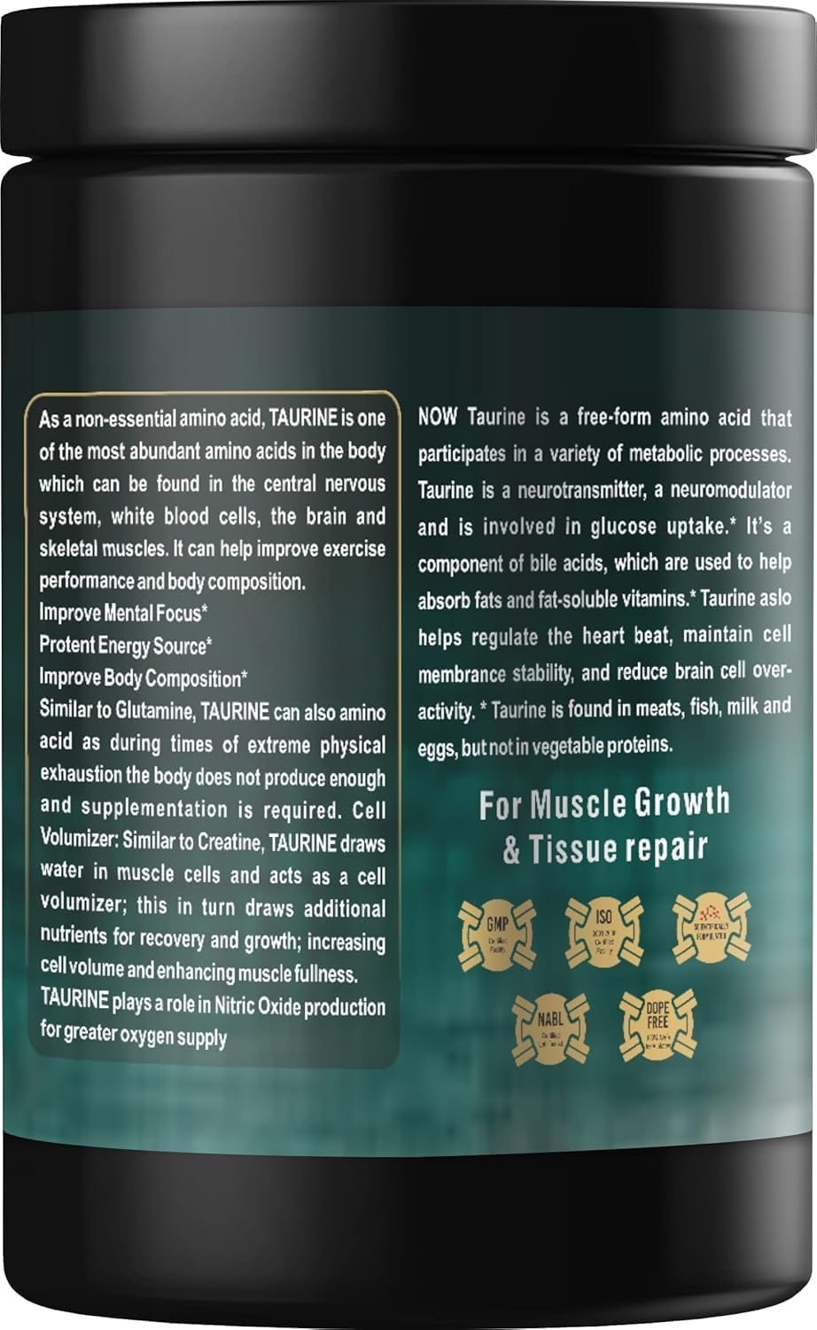 Taurine Powder Pre Workout Supplement for Energy Boost - 300g Unflavoured - Gold Standard Formula