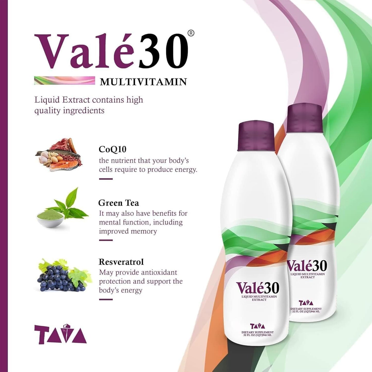 TAVA Valé30 Liquid Multivitamin - 30-Day Supply with Vitamin A and B Complex - Daily Boost Drink for Men, Women, and Family - 2 Bottles