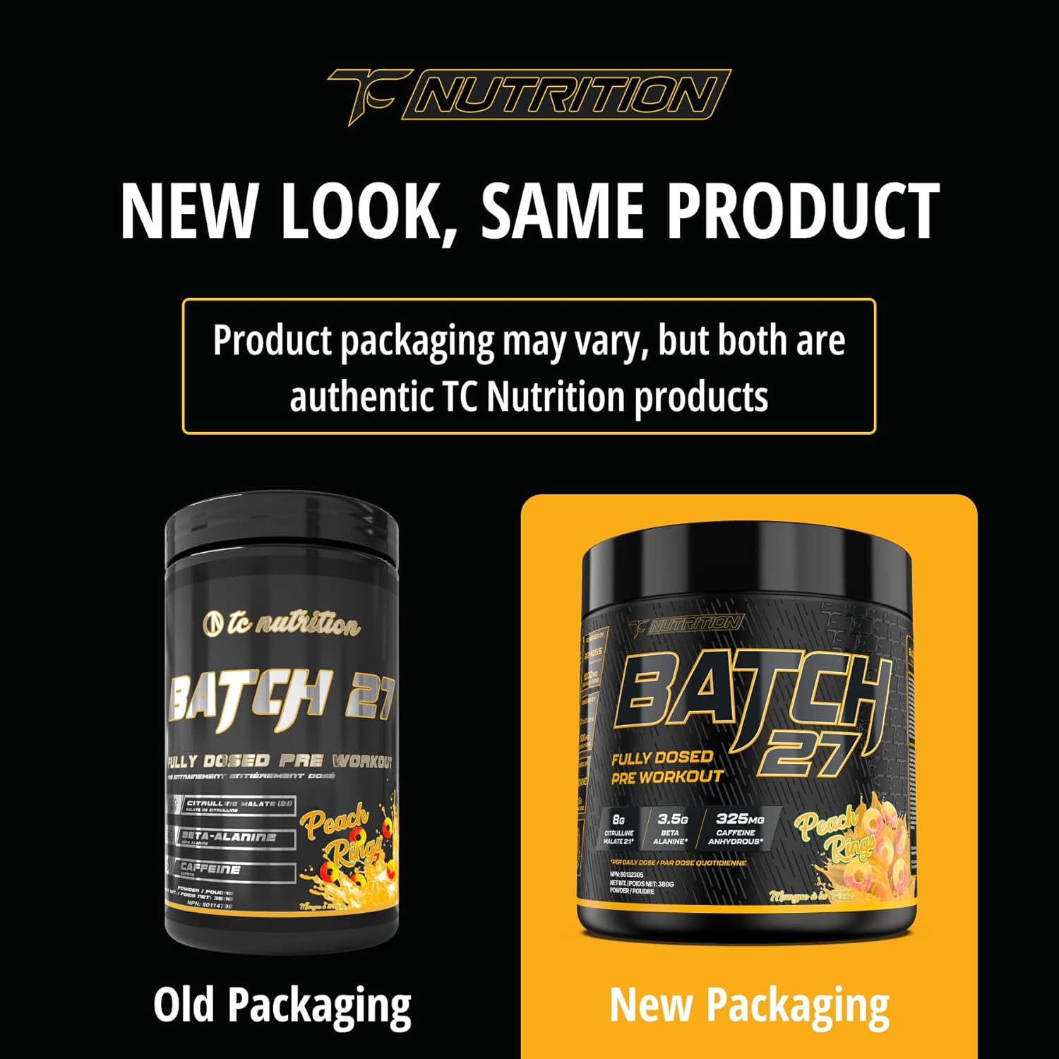 TC Nutrition Batch 27 Pre Workout Powder - Peach Rings Flavor - Instant Energy, Focus, Pumps, & Strength - Nitric Oxide Booster - 20 Servings
