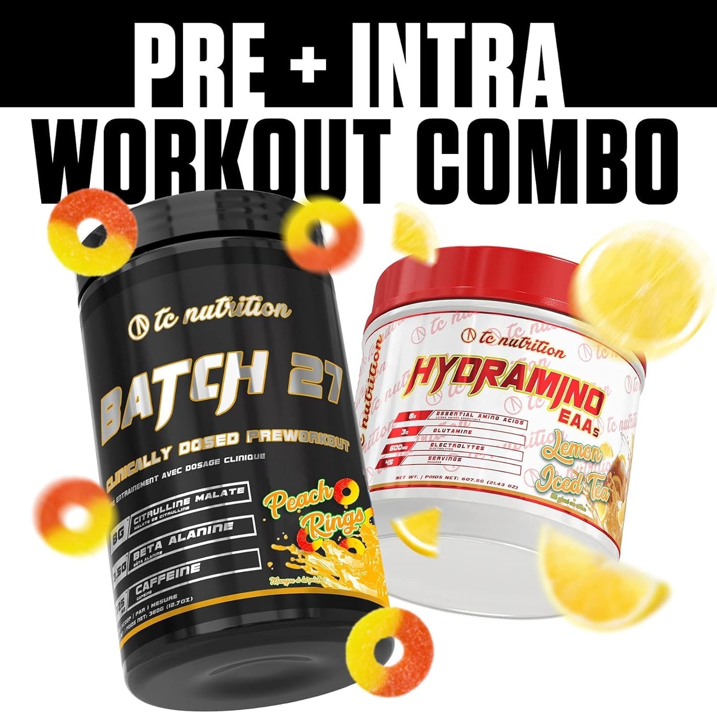 TC Nutrition Batch 27 Pre Workout Powder - Peach Rings Flavor - Instant Energy, Focus, Pumps, & Strength - Nitric Oxide Booster - 20 Servings
