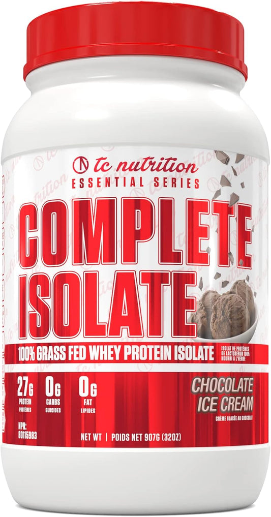 TC Nutrition Complete Isolate Grass Fed Whey Protein Powder - Chocolate Ice Cream Flavor, Non-GMO Formula for Muscle Growth & Recovery, Zero Carbs & Fat, 29 Servings (2lb)