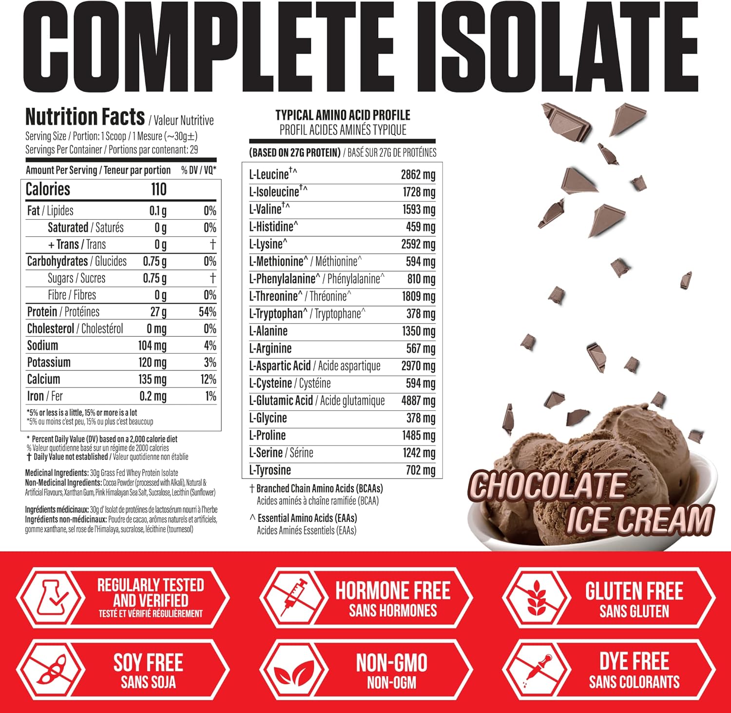 TC Nutrition Complete Isolate Grass Fed Whey Protein Powder - Chocolate Ice Cream Flavor, Non-GMO Formula for Muscle Growth & Recovery, Zero Carbs & Fat, 29 Servings (2lb)