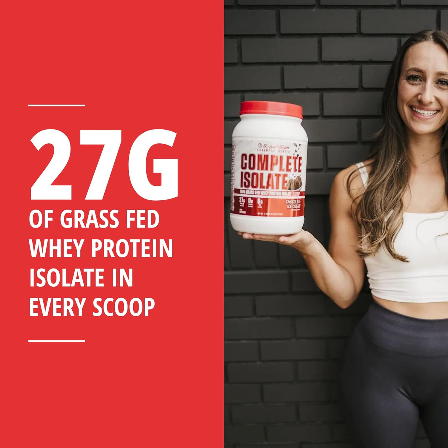 TC Nutrition Complete Isolate Grass Fed Whey Protein Powder - Chocolate Ice Cream Flavor, Non-GMO Formula for Muscle Growth & Recovery, Zero Carbs & Fat, 29 Servings (2lb)