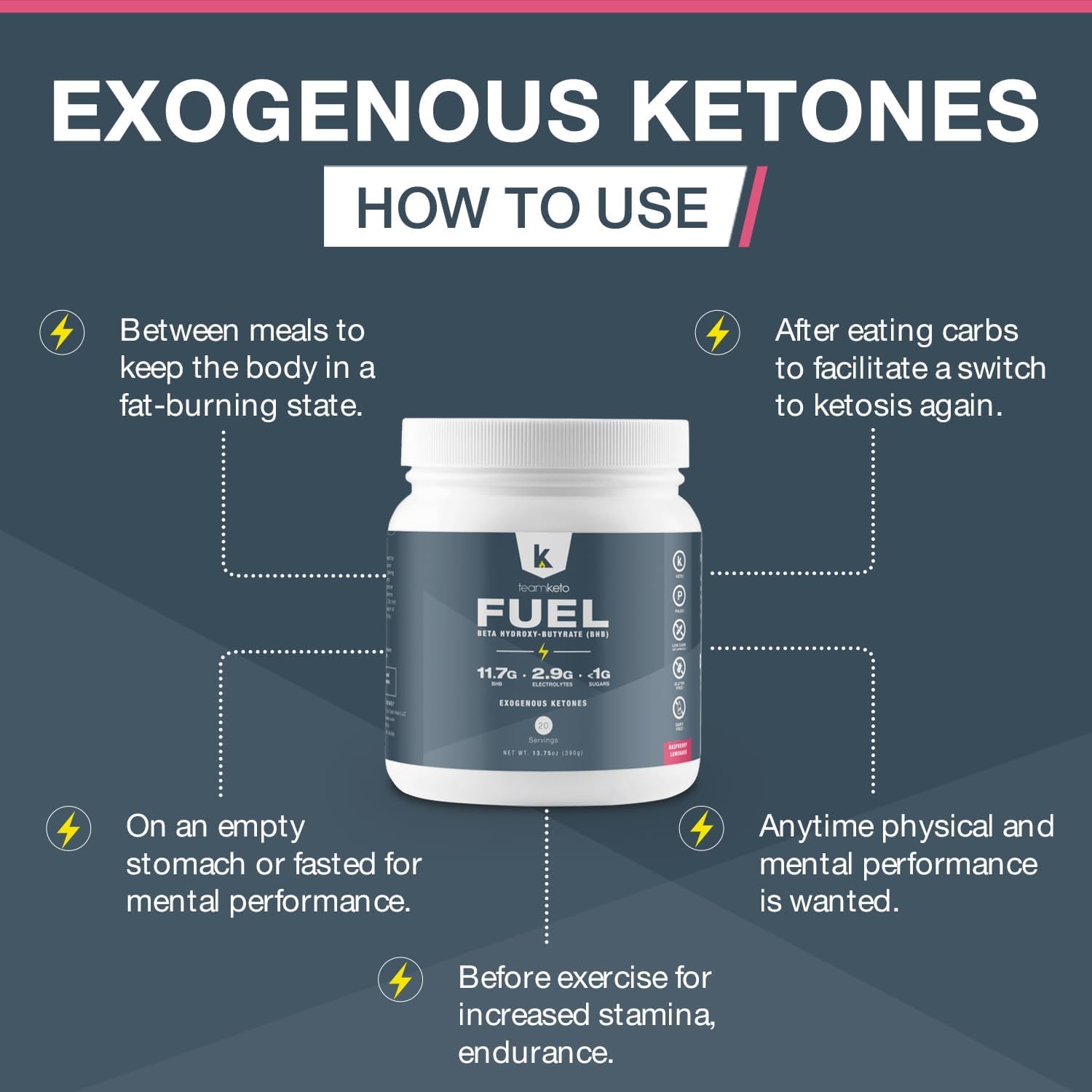 TeamKeto Exogenous Ketones Powder - Raspberry Lemonade Flavor | Gluten & Dairy Free BHB Salts for Energy Boost & Mental Performance - 436g Pre-Workout Supplement