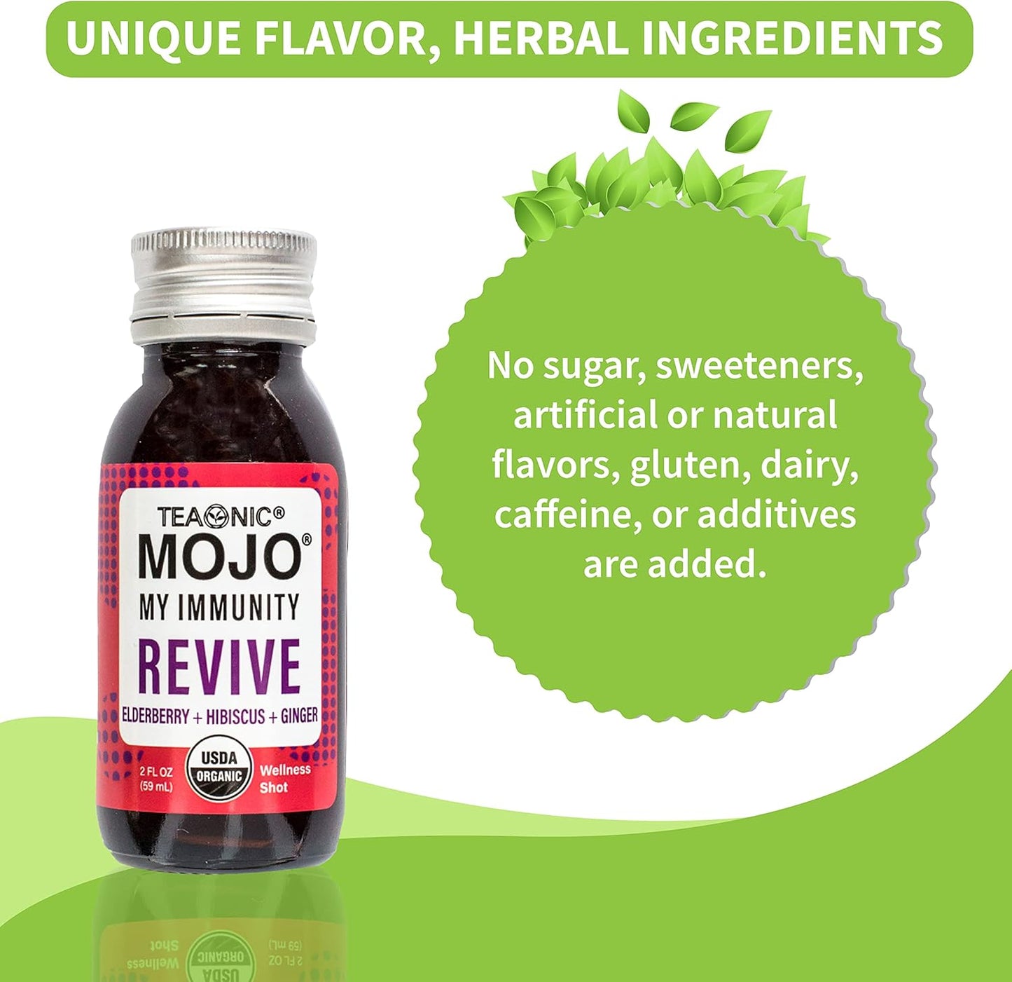 TEAONIC My Immunity Mojo Herbal Supplement: Elderberry, Hibiscus, Ginger Juice Shots, USDA Organic, Vegan, Gluten-Free - 12 Pack, 2 Fl. Oz Each