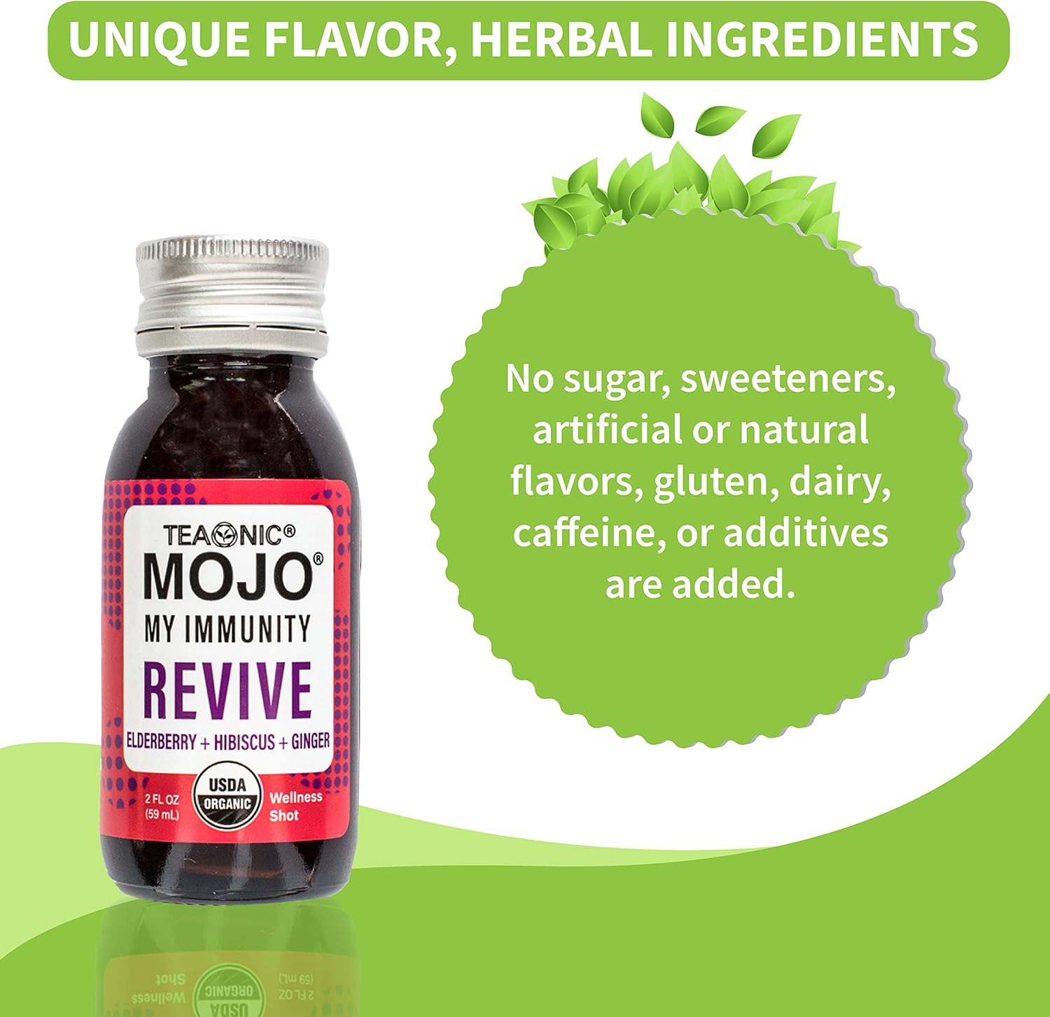 TEAONIC My Immunity Mojo Herbal Supplement: Elderberry, Hibiscus, Ginger Juice Shots, USDA Organic, Vegan, Gluten-Free - 12 Pack, 2 Fl. Oz Each