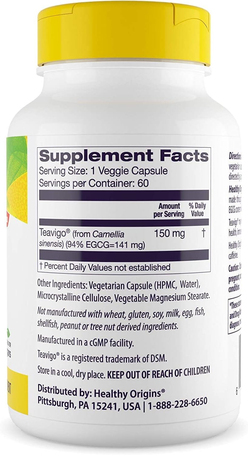 TEAVIGO Green Tea Extract Capsules - 150mg, 94% EGCG, Antioxidant Supplement - Vegan, Non-GMO, Gluten-Free - 60 Veg Caps