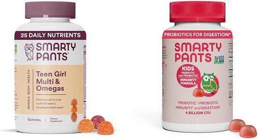 Teen Girl Multivitamin Gummies with Omega 3 Fish Oil, Vitamin D3, C, B12 & Probiotics for Digestive & Immune Health