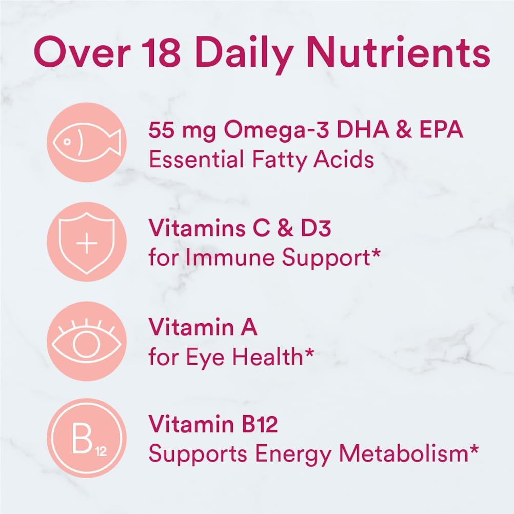 Teen Girl Multivitamin Gummies with Omega 3 Fish Oil, Vitamin C, D3, B12, A, K, Zinc, and Biotin - Gluten Free - 90 Count