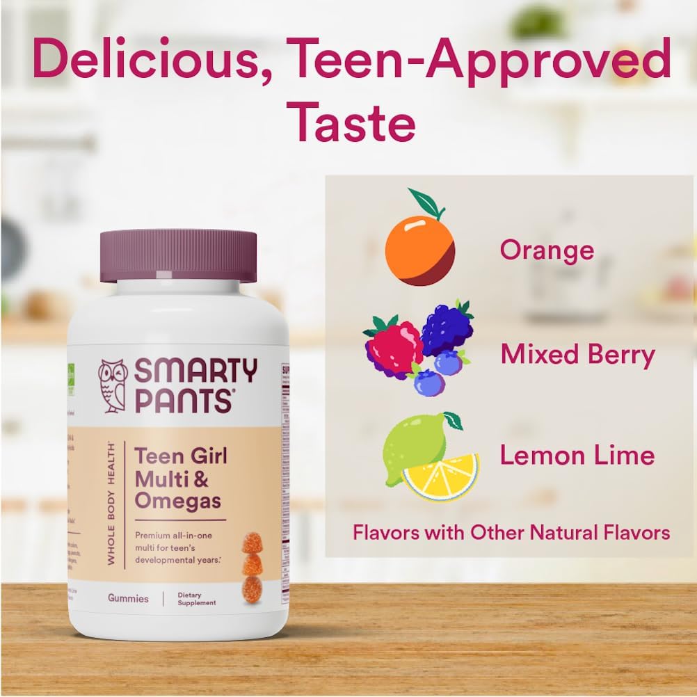 Teen Girl Multivitamin Gummies with Omega 3 Fish Oil, Vitamin C, D3, B12, A, K, Zinc, and Biotin - Gluten Free - 90 Count