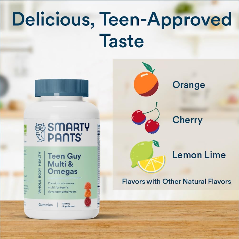 Teen Guy Multivitamin Gummies with Omega 3 Fish Oil, Vitamin D3, B12, B6, A, K, Zinc, Biotin - 120 Count