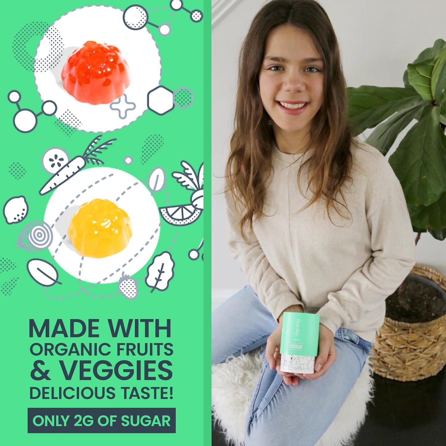 Teen Multivitamin Gummies with Probiotics for Growth, Brain Function, and Immunity - 30 Day Supply