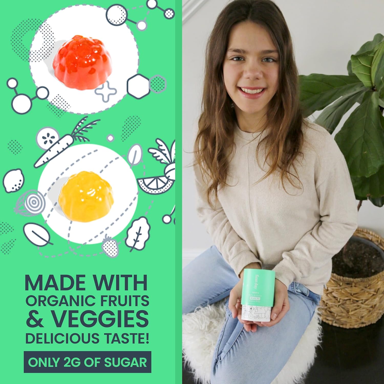 Teen Multivitamin Gummies with Probiotics for Growth, Brain Function, and Immunity - 30 Day Supply