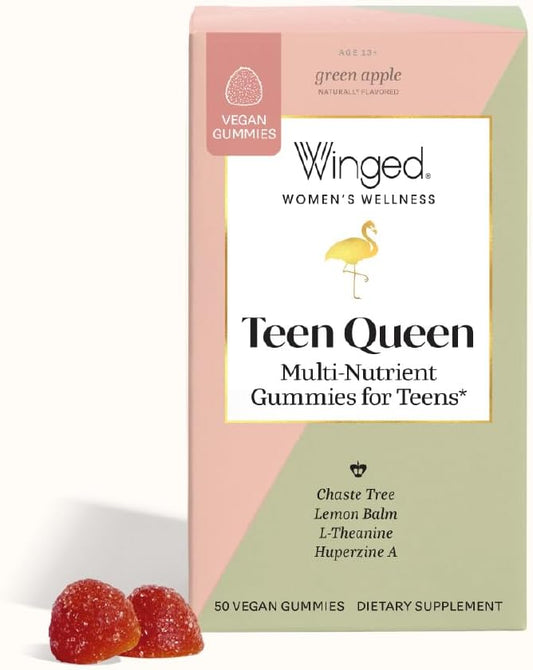 Teen Queen Multivitamin for Girls - Mood & Hormonal Health Support - Ages 13+, Vegan, Gluten-Free - Green Apple, 25 Servings