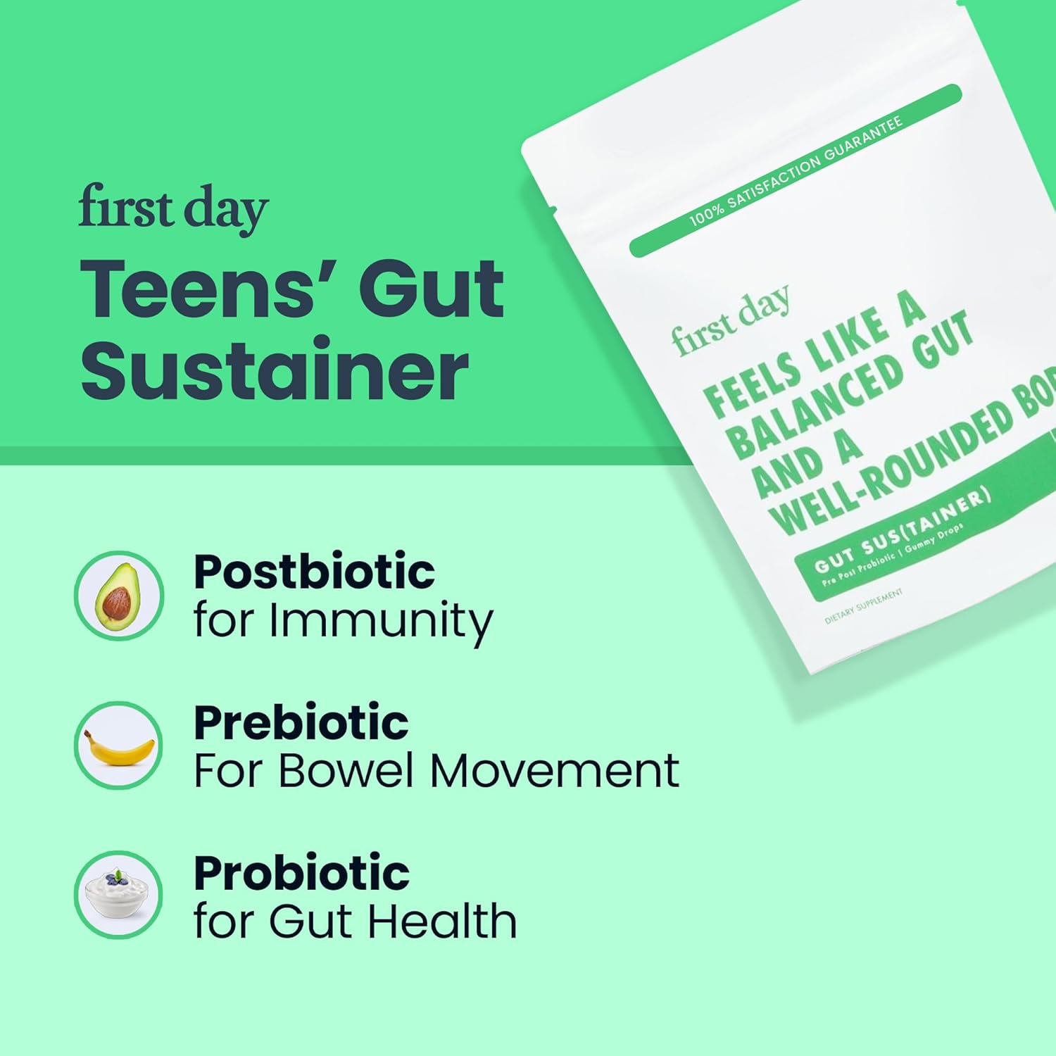 Teens' 3-in-1 Gut Support Gummies for Digestive, Skin, and Immune Health - 60-Day Supply