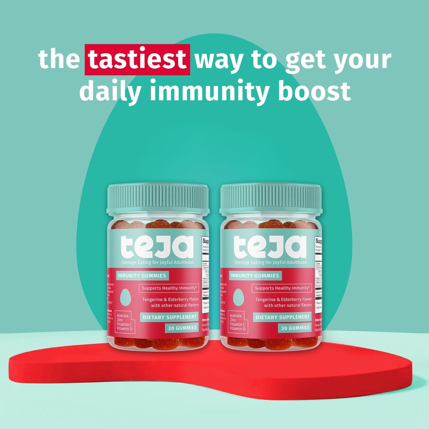 TEJA Immunity Gummy Vitamins: Daily Support for Teens & Adults with Vitamins C, D, Zinc - 30 Gummies (2 Pack)