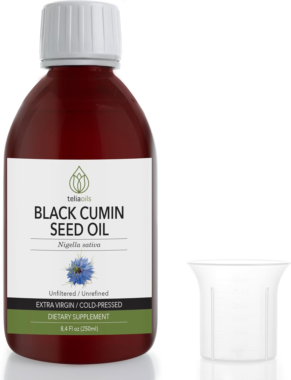 Teliaoils Premium Grade Black Seed Cumin Oil - 100% Pure, Cold Pressed, Rich in Omega Fatty Acids and Polyphenols - For Skin, Nails, Hair - Powerful Antioxidant - 250 ml