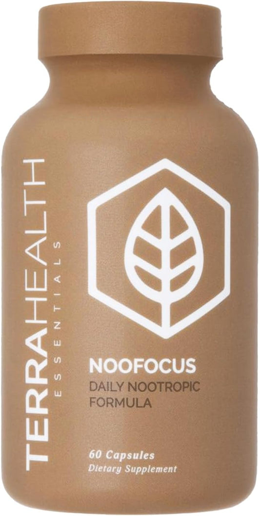 Terra Health NOOFOCUS Nootropic Brain Support Supplement with Adaptogenic Mushrooms, Alpha-GPC, Gotu Kola, L-Theanine - Natural Focus & Memory Boost, 30 Day Supply