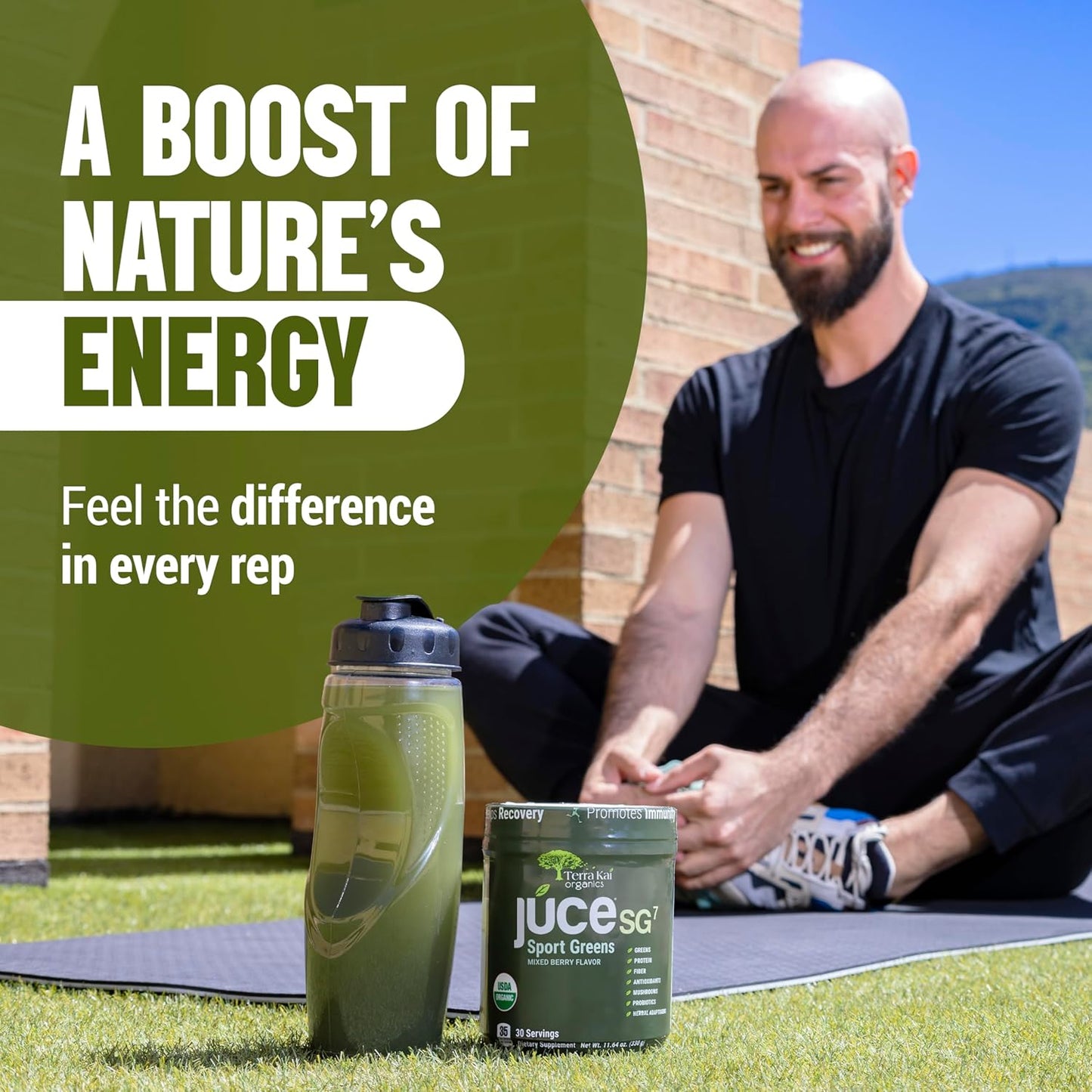 Terra Kai Organics Mixed Berry Green Juice Powder with Probiotics and Mushrooms - Organic Plant Based Protein Supplement for Sport and Wellness, 30 Servings