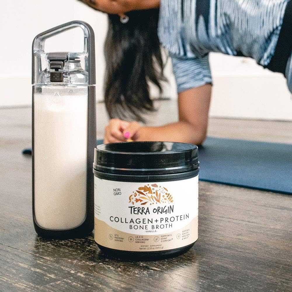 TERRA ORIGIN Vanilla Collagen Protein Bone Broth Powder - 17g Protein for Hair, Skin, Nails, Joints - 20 Servings