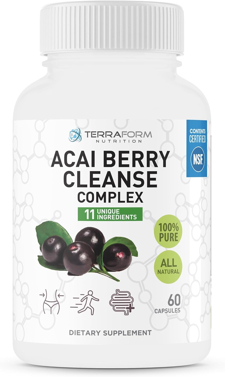 TerraForm Nutrition Natural Acai Berry Cleanse for Liver, Colon & Pancreas Detox - Antioxidant Support for Healthy Digestion - USA Made - 1 Month Supply