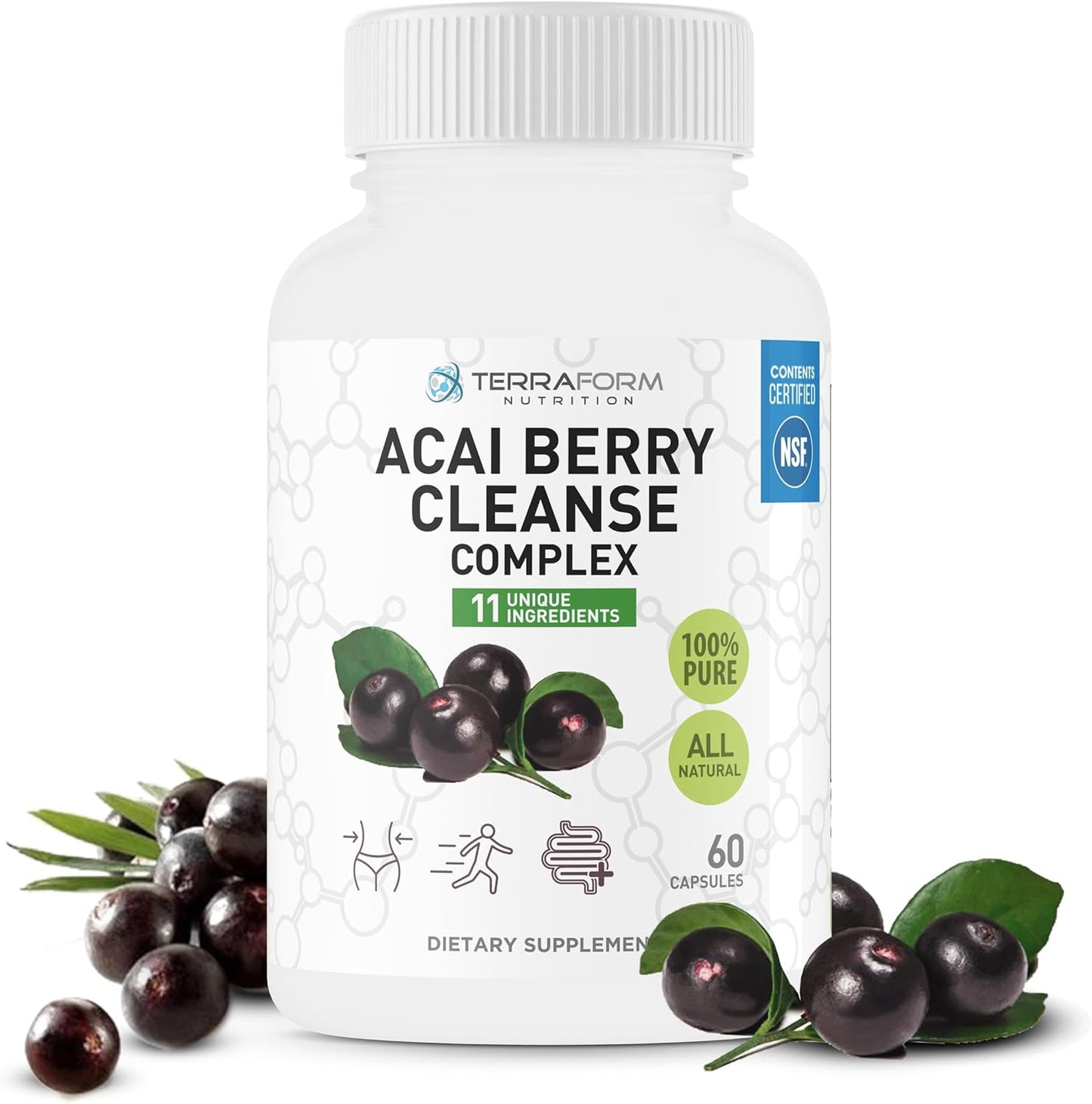 TerraForm Nutrition Natural Acai Berry Cleanse for Liver, Colon & Pancreas Detox - Antioxidant Support for Healthy Digestion - USA Made - 1 Month Supply