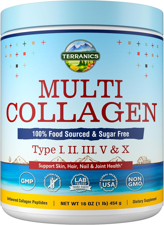 Terranics Multi Collagen Peptides Powder for Skin, Hair & Joints - Hydrolyzed, Unflavored, Keto-Friendly - 16oz