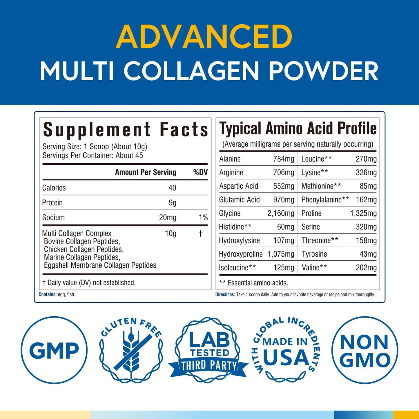 Terranics Multi Collagen Peptides Powder for Skin, Hair & Joints - Hydrolyzed, Unflavored, Keto-Friendly - 16oz