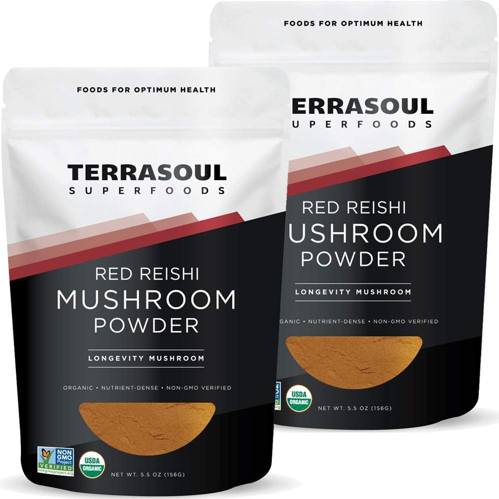 Terrasoul Superfoods Organic Reishi Mushroom Powder (4:1 Extract) 11 Oz (2 Pack) - Immune Boosting, Coffee Enhancer, Deeper Sleep - Natural Superfood Blend