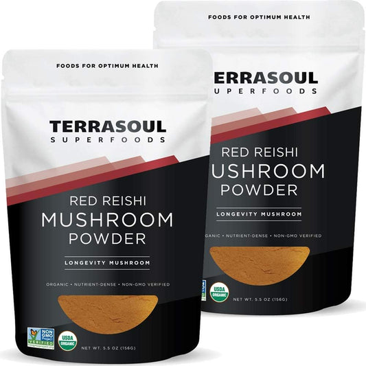Terrasoul Superfoods Organic Reishi Mushroom Powder (4:1 Extract) 11 Oz (2 Pack) - Immune Boosting, Coffee Enhancer, Deeper Sleep - Natural Superfood Blend