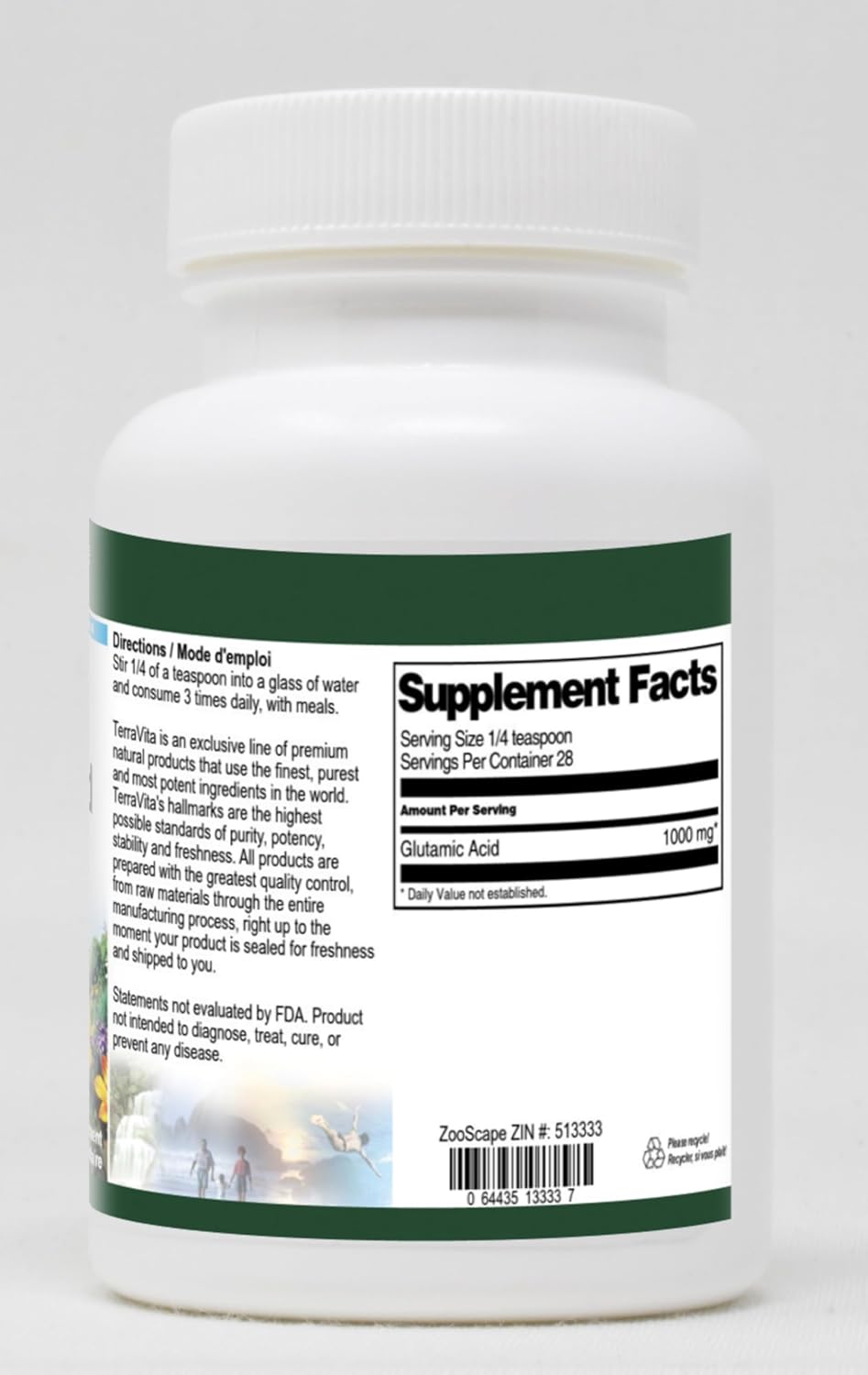 Terravita Glutamic (Glutamine) Acid Powder - 3 Pack, 1 oz per Pack