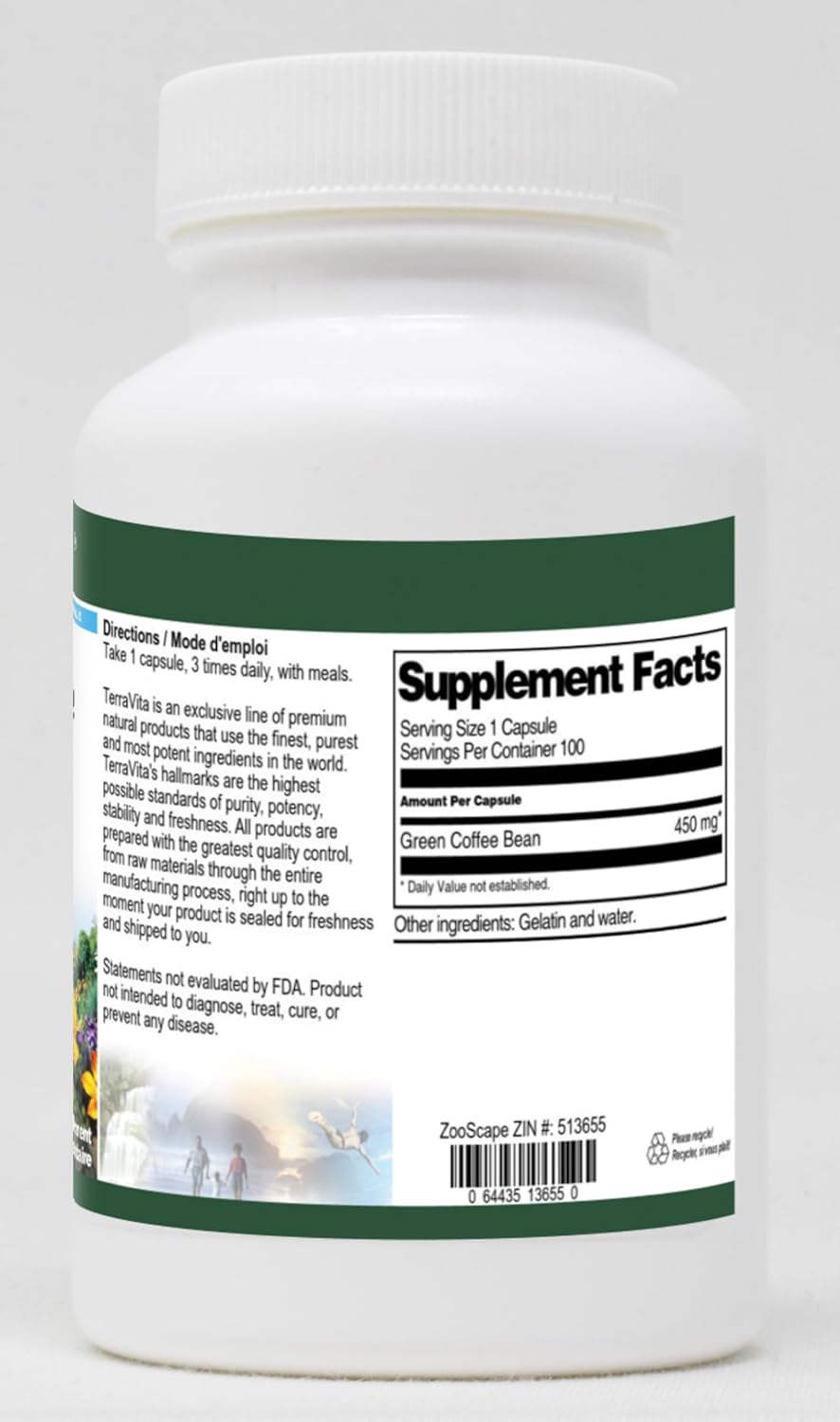 Terravita Green Coffee Bean Capsules, 450mg - 100 Count (Pack of 3)