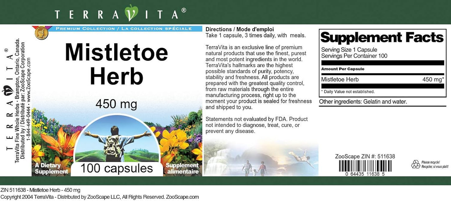 Terravita Mistletoe Herb Capsules - 450mg (100 Capsules, ZIN: 511638) - Pack of 2