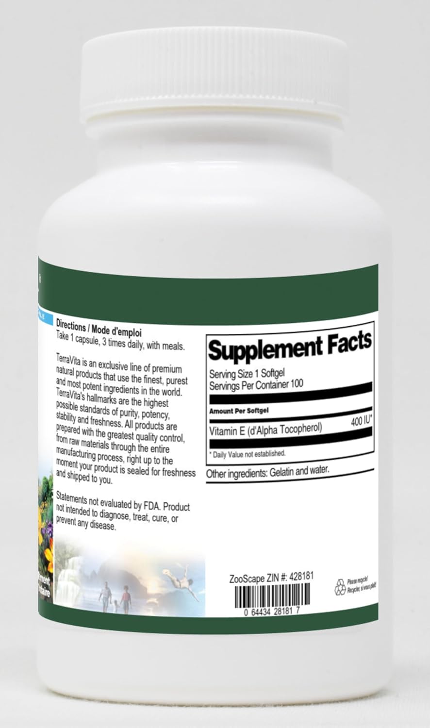 Terravita Vitamin E d-Alpha Tocopherol 400 IU Softgels 100 Count (3 Pack) - ZIN 428181